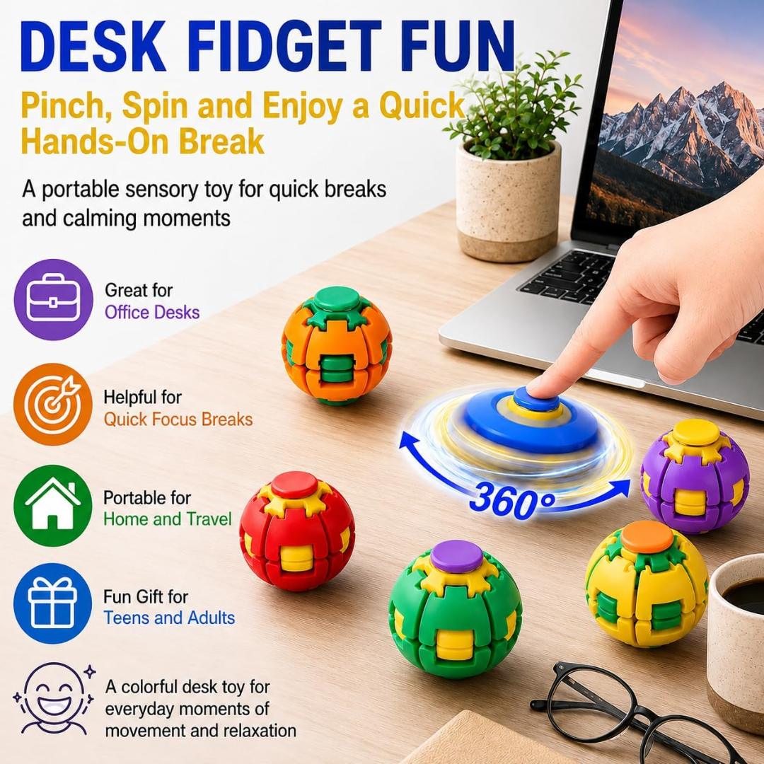 Press to Spin Fidget Ball, 360 Degree Rotating Spinner