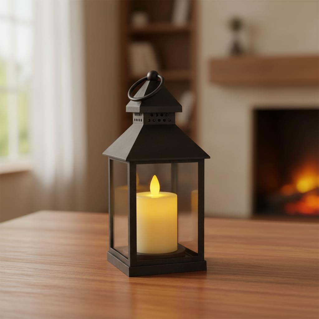 Vintage LED Lantern with Pillar Candle
